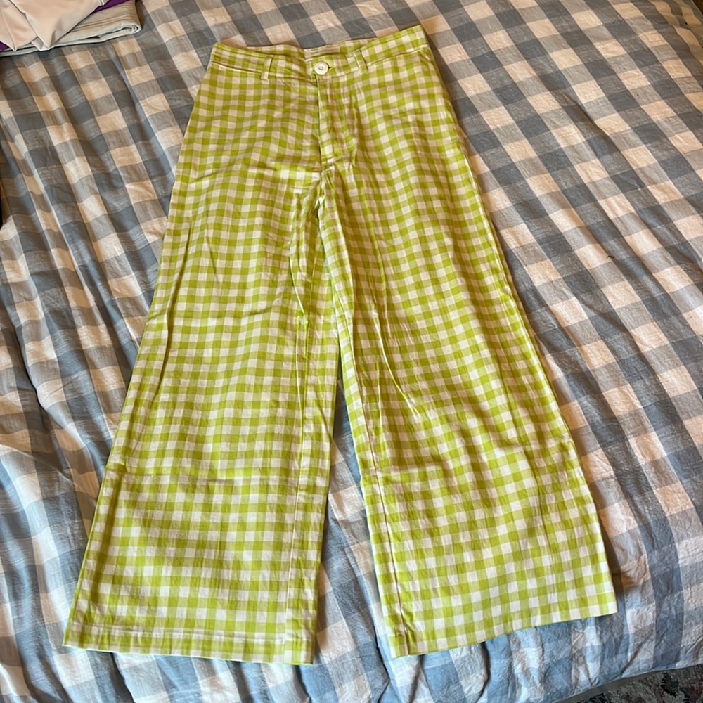 Green Gingham Wide Leg Pant
